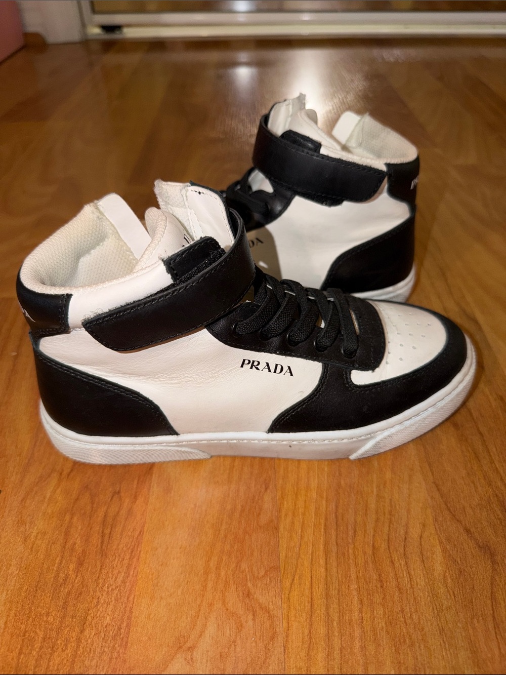 Prada Black and White Kids High-Top Sneakers - Picture 4 of 10